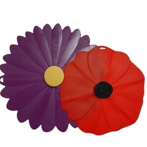 🍒 2x Charles Viancin Poppy & Purple Flower Silicone Lid Food Storage & Cooking